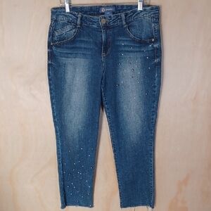 Democracy Pearl Studded Cropped Ankle Jeans Mid Rise Stretch